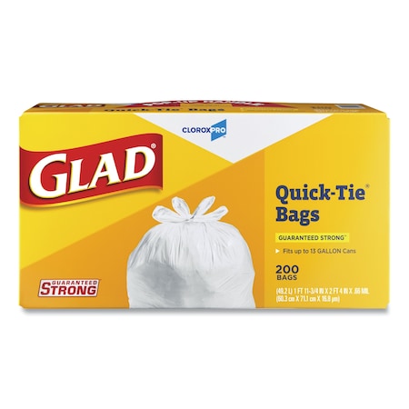 Glad 13 gal Trash Bags, 23.75 in x 28 in, Heavy-Duty, 0.66 mil, White, 200 PK 15931
